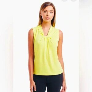Calvin Klein Knot Neck Yellow Sleeveless Top Stretch Sunny Yellow Plus Sz 3X NWT